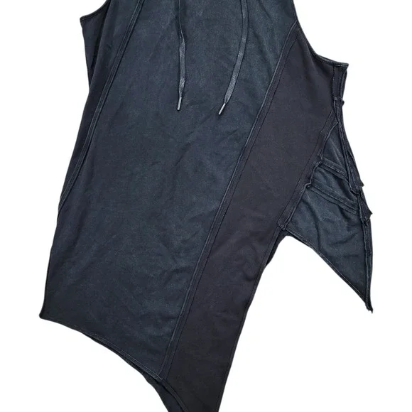 Darker Wavs Sleeveless Hoodie Womens L Black Asymmetrical Distressed Goth Grunge - Picture 6 of 11